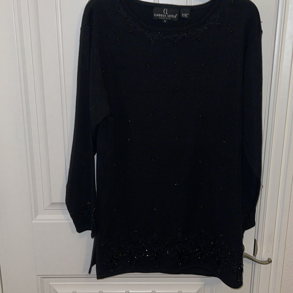 Carole Little Beaded Black‎ Sweater Dress women’s S .Wool Blend, Vintage Find!